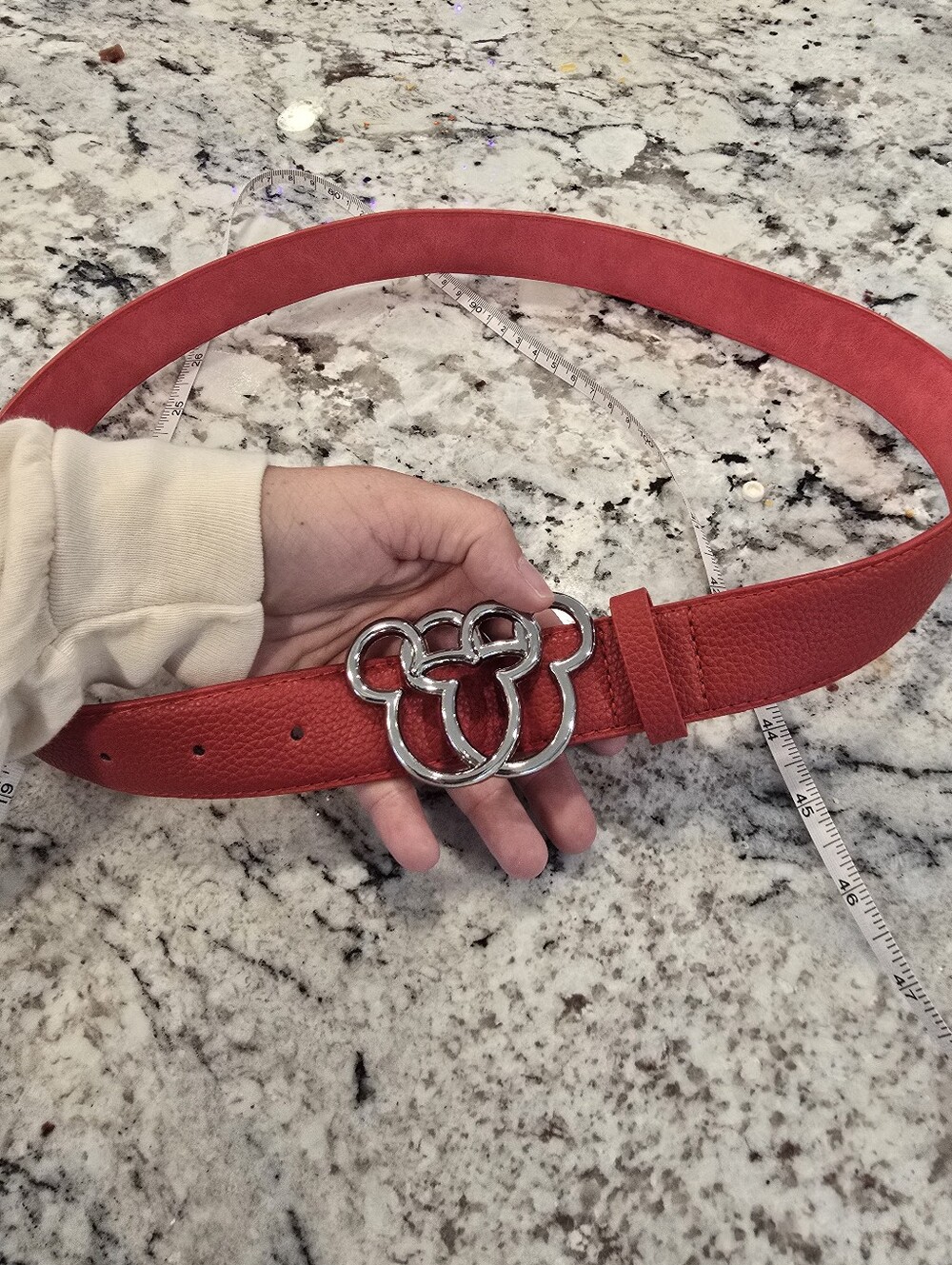 Mickey Mouse Red Leather Women’s Belt with Silver Interlocking Buckle